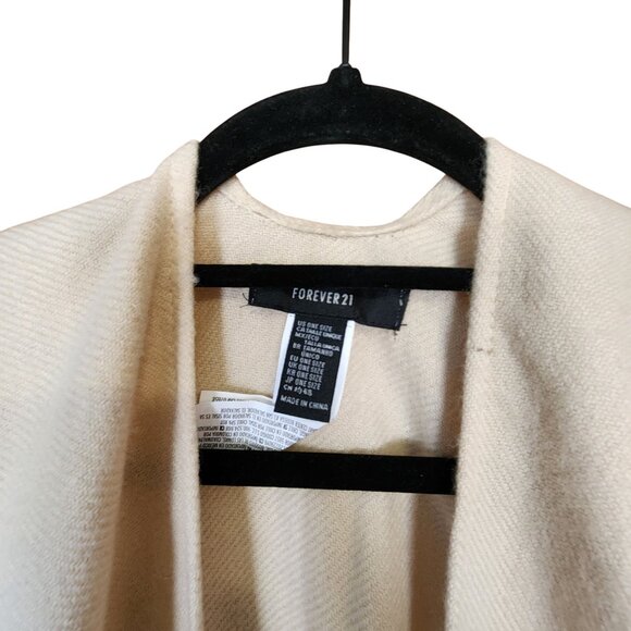 Beige & Blue Striped Fringe Open Front Poncho Wrap One Size By Forever 21 - Picture 2 of 3